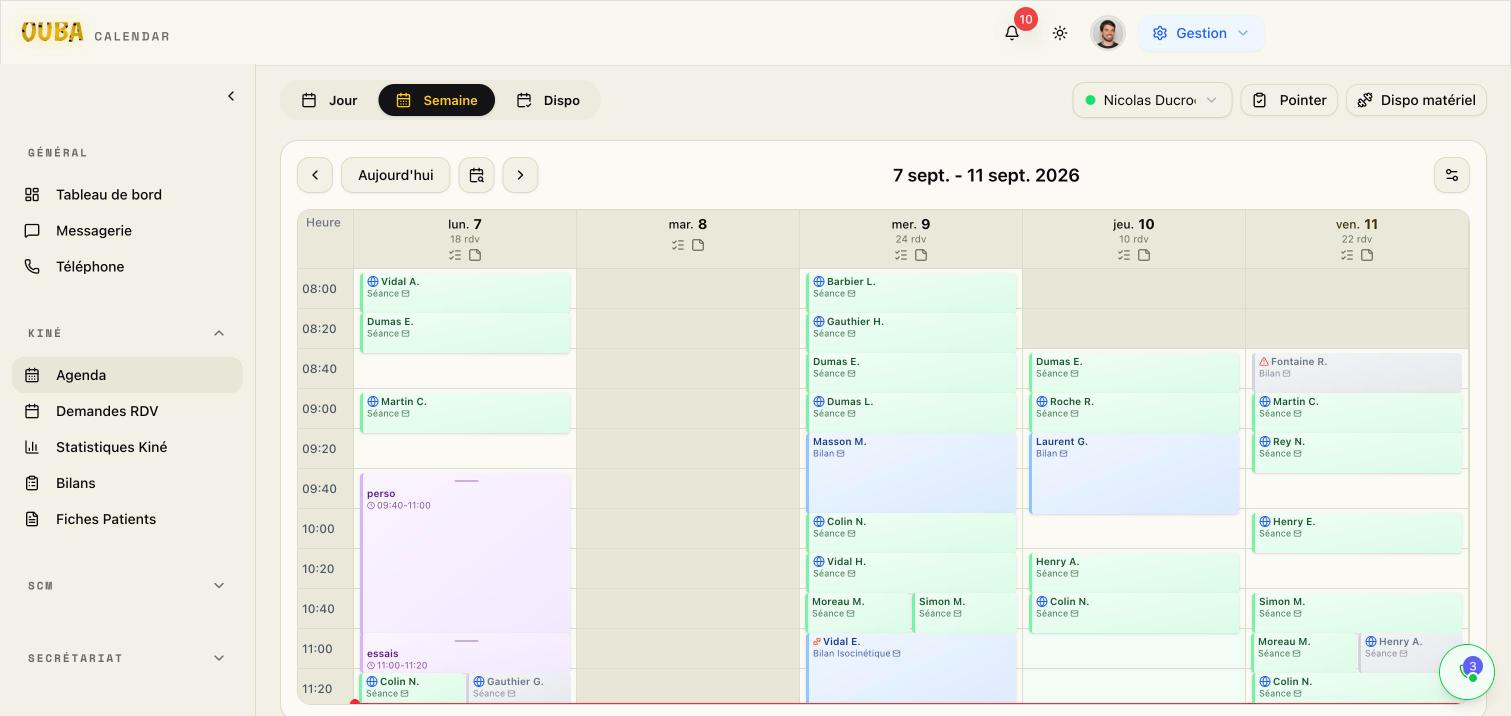 Agenda hebdomadaire du cabinet dans Ouba Calendar